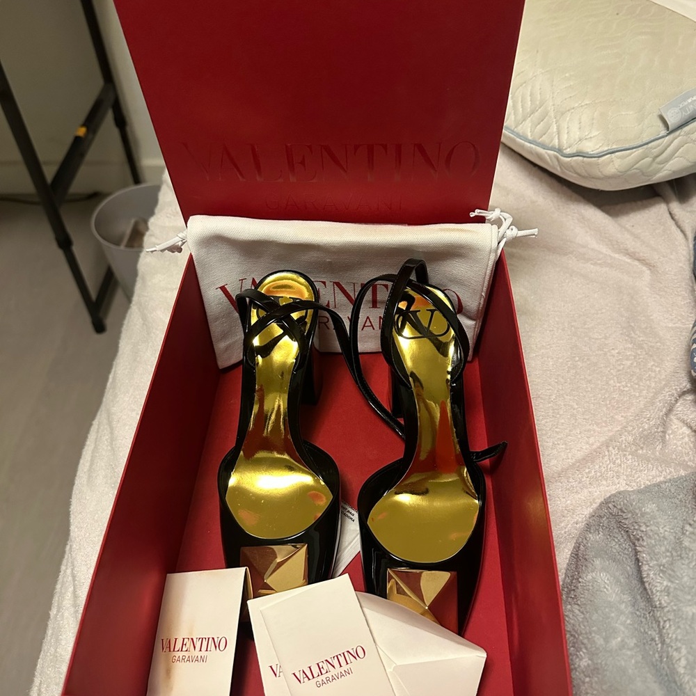 Valentino Garavani Black and Gold Heels